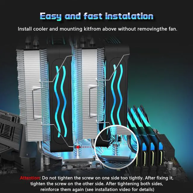 Alt view image 7 of 7 - UTLGAMENG CPU Cooler with 6 Heat Pipes, Dual 120mm PWM Fans, 1800RPM Speed, for AM4 AM5/Intel LGA 1700/1150/1151/1200,PC Cooler,CPU Air Cooler,UTL600