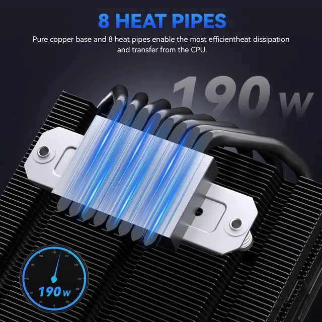Alt view image 2 of 6 - Low Profile CPU Cooler:75mm Height CPU Air Cooler 8 Heatpipes 120x120x15mm Slim Fan,CPU Fan for LGA1700/115X/1200;AM4/AM5