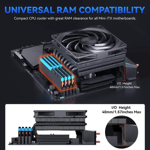 Alt view image 4 of 6 - Low Profile CPU Cooler:75mm Height CPU Air Cooler 8 Heatpipes 120x120x15mm Slim Fan,CPU Fan for LGA1700/115X/1200;AM4/AM5