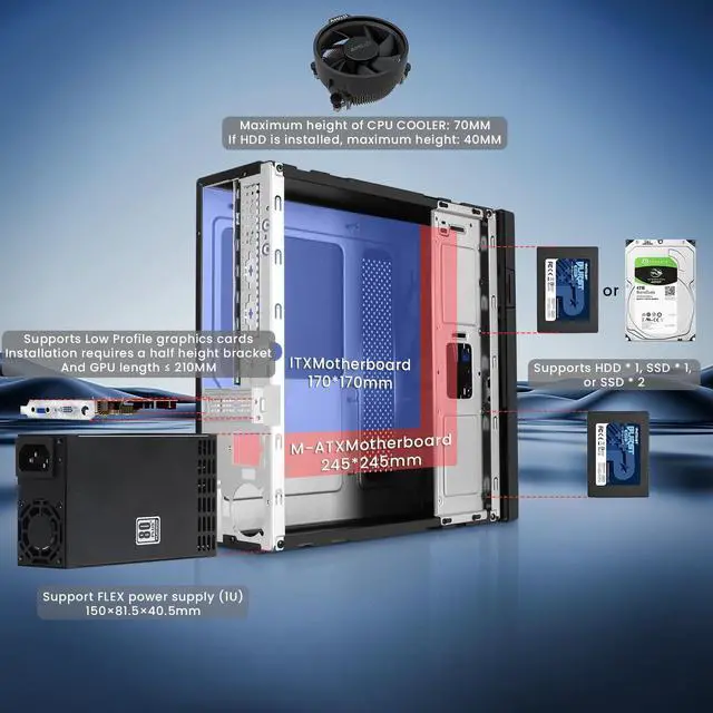 Alt view image 2 of 7 - Micro ATX Case PC Case: MATX Case Mini PC ITX Desktop Computer Case Support Micro ATX MATX ITX Mini PC