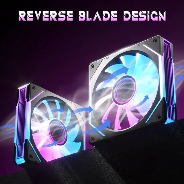 Alt view image 4 of 7 - Daisy Chain120mm Case Fan, Reverse Fan with 5V 3-PIN Connector, Daisy Chain PWM PC RGB Fans for Cases CPU Liquid Coolers, 3Pack