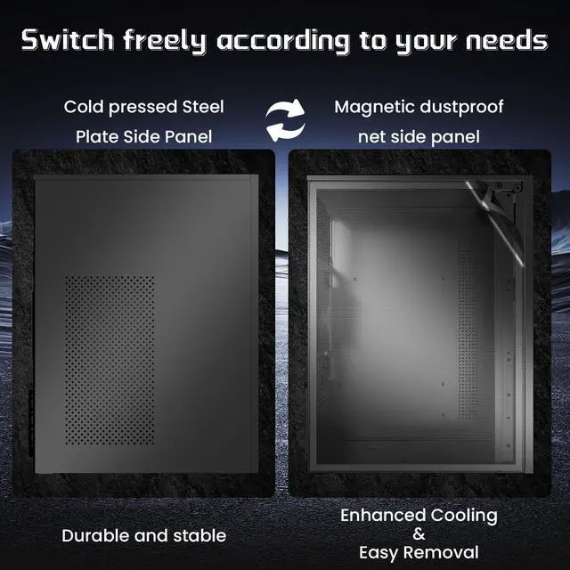 Alt view image 2 of 7 - Micro ATX case, Mini itx case with USB3.0, USB2.0 I/O Port,&Standard ATX PSUs, matx case Side Panel Ventilated Airflow DesignWith Dust Mesh FilterBlack