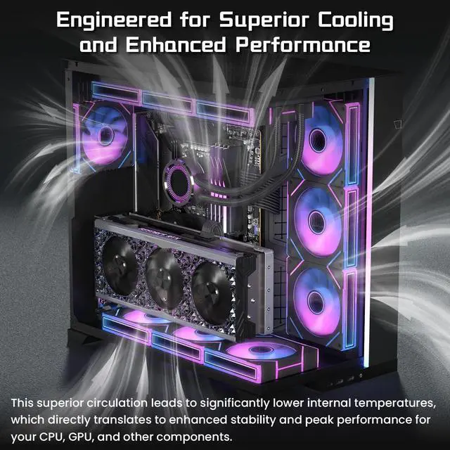 Alt view image 5 of 7 - 7 Pack ARGB Fans, 4 forward fan +3 reverse fans Intelligent temperature control (PWM), Fan Speeds Up to 1800 RPM with 28 LED Lights,Black