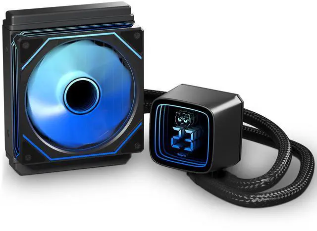 Main image of 120MM AIO CPU Cooler with Digital Display, 120mm Liquid Cooling, ARGB PWM Fans,LGA 1700/1200/115X/1366/775, AM5/AM4, Black