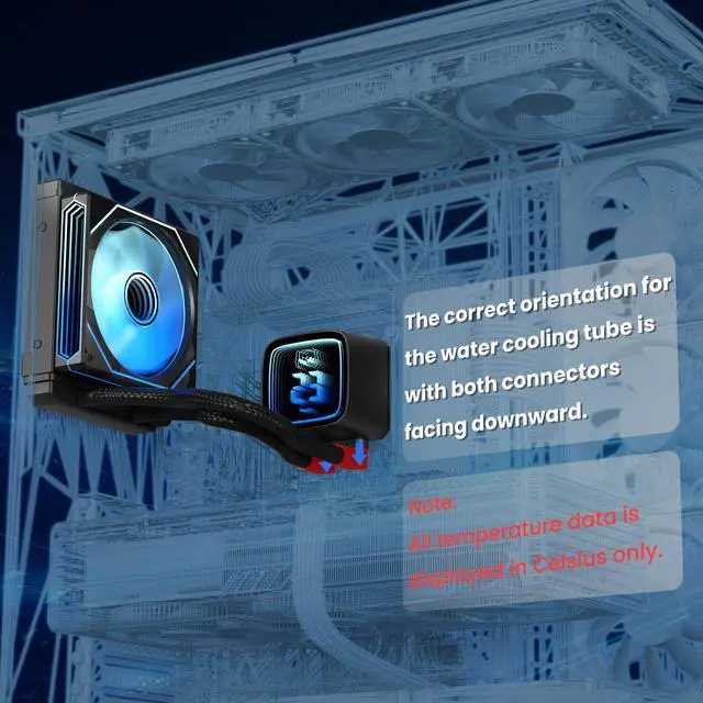 Alt view image 4 of 7 - 120MM AIO CPU Cooler with Digital Display, 120mm Liquid Cooling, ARGB PWM Fans,LGA 1700/1200/115X/1366/775, AM5/AM4, Black