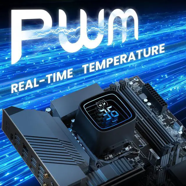 Alt view image 3 of 7 - 120MM AIO CPU Cooler with Digital Display, 120mm Liquid Cooling, ARGB PWM Fans,LGA 1700/1200/115X/1366/775, AM5/AM4, Black