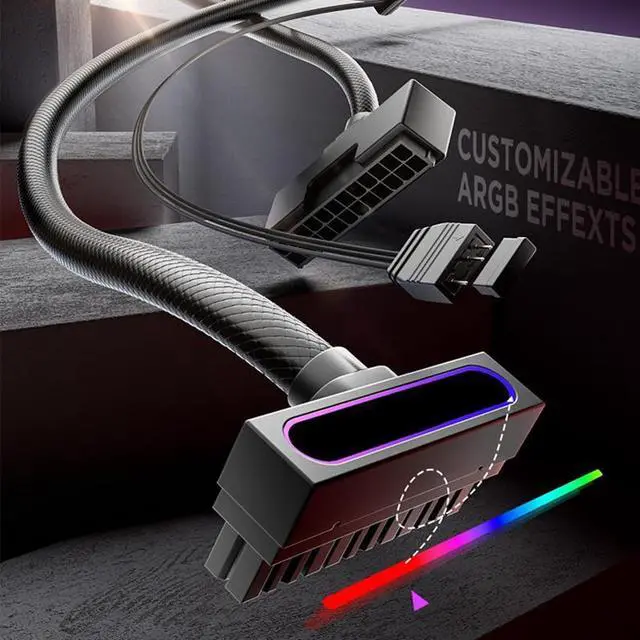 Alt view image 2 of 7 - 24PIN PC PSU Extension Cable ARGB LED, Copper Wire Motherboard Power Extension Cable Integrated Minimalist Design, 2000W Power (Whole Set), PC Power Cord for Cable Management & DIY
