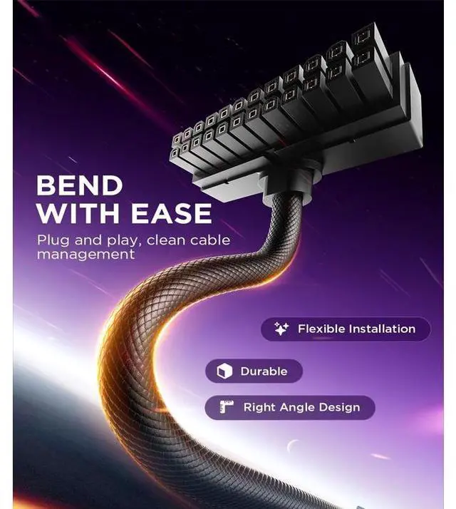 Alt view image 3 of 7 - 24PIN PC PSU Extension Cable ARGB LED, Copper Wire Motherboard Power Extension Cable Integrated Minimalist Design, 2000W Power (Whole Set), PC Power Cord for Cable Management & DIY