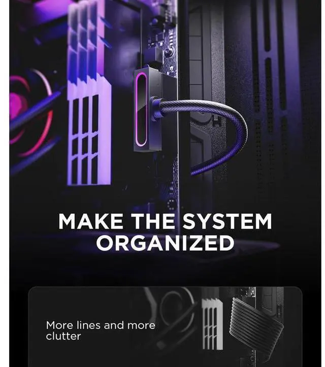 Alt view image 4 of 7 - 24PIN PC PSU Extension Cable ARGB LED, Copper Wire Motherboard Power Extension Cable Integrated Minimalist Design, 2000W Power (Whole Set), PC Power Cord for Cable Management & DIY