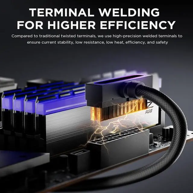 Alt view image 6 of 7 - 24PIN PC PSU Extension Cable ARGB LED, Copper Wire Motherboard Power Extension Cable Integrated Minimalist Design, 2000W Power (Whole Set), PC Power Cord for Cable Management & DIY