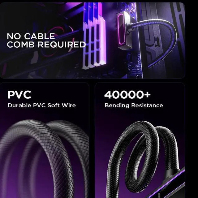 Alt view image 7 of 7 - 24PIN PC PSU Extension Cable ARGB LED, Copper Wire Motherboard Power Extension Cable Integrated Minimalist Design, 2000W Power (Whole Set), PC Power Cord for Cable Management & DIY