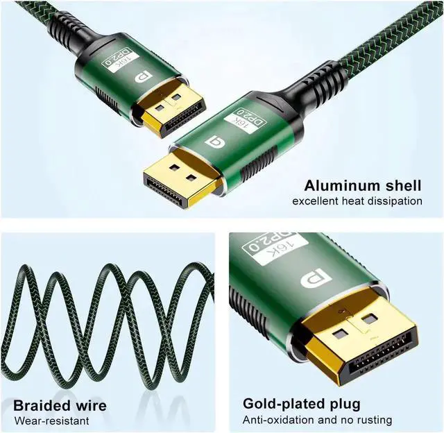 Alt view image 5 of 7 - 16K Displayport Cable 2.0, Braided DP Cable Support [16K@60Hz, 10K@60Hz, 8K@120Hz, 4K@240Hz, 2K@480Hz] 80Gbps & FreeSync G-Sync HDR for Gaming Monitors, Graphics Card. 3.3FT