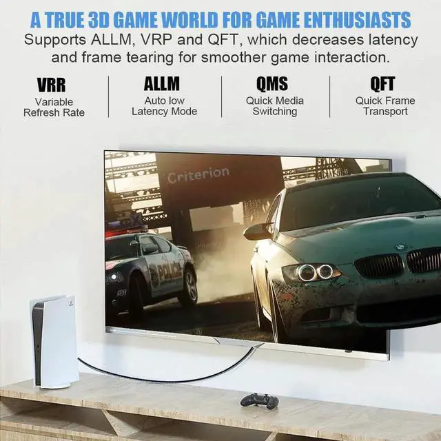 Alt view image 2 of 7 - 8K Game Fiber Optic HDMI Cable 50FT (48Gbps, in-Wall CL3 Rated, eARC, 8K 60Hz, 4K 144Hz, HDCP 2.3, HDR10+) Ultra High Speed Long HDMI 2.1 Cable - for Gaming, VR, HDTV, Monitor, PC