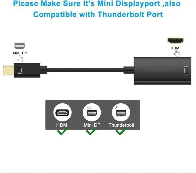 Alt view image 7 of 7 - Gold Plated Mini DisplayPort to HDMI 4K Adapter (Black) - Thunderbolt 2 Compatible for MacBooks & Mac Mini, Surface Pro's, Surface Book, Chromebook Pixel, etc- Black