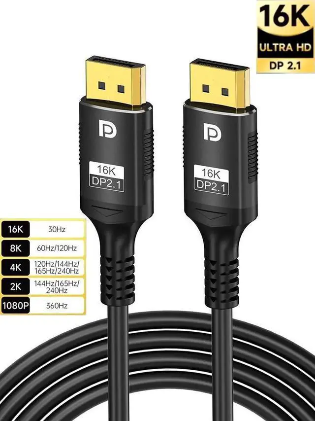 Main image of 16K DisplayPort 2.1 Cable 3.3FT, DP2.1 Cable 240hz,Ultra High Speed 80Gbps, DP Cable 16K@30Hz, 8K@60Hz/120Hz, 4K@240Hz, HDR, HBR3 Display Port Cord for Laptop/PC/TV/Gaming Monitor