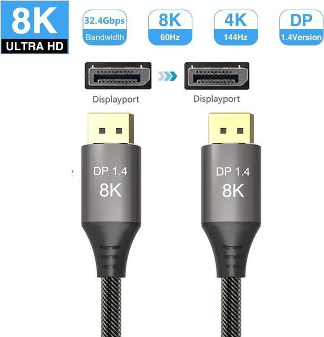 Main image of VESA Certified DisplayPort Cable 1.4,  8K 6.6ft/2M DP Cable Cord (8K@60Hz, 4K@144Hz, 1080P@240Hz) Display Port HBR3 32.4Gbps, HDCP 2.2 for Odyssey G9 CHG90, PC, Laptop, TV Gaming Monitor