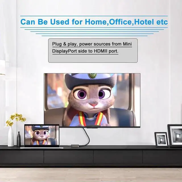 Alt view image 2 of 7 - Mini DisplayPort to HDMI Adapter, 4K Thunderbolt to HDMI Converter Male to Female Adaptor for MacBook Air, iMac, MacBook Pro, Surface Dock, Monitor, Projector, - White