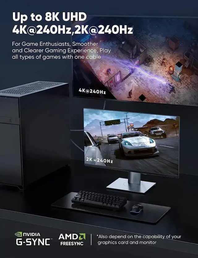 Alt view image 5 of 7 - DisplayPort Cable 1.4, 8K 3.3FT DP Cable 32.4Gbps 8K@60Hz HBR3 4K@60Hz/144Hz/120Hz 5K@60Hz 1080P@240Hz Support FreeSync G-Sync HDR10 Display Port for Gaming Monitor Graphics Card