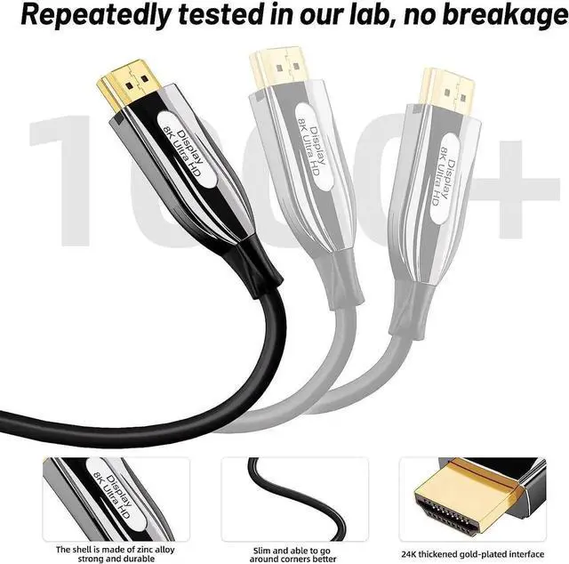 Alt view image 6 of 7 - 8k 4k Long HDMI Fiber Optic Cable 16 FT, Certified 48Gbps Ultra High Speed HDMI 2.1 Cable 4k 120Hz 144Hz 8k 60Hz 12bit ARC eARC DTS:X Dolby Atmos HDR10 Compatible for Gaming PC Xbox