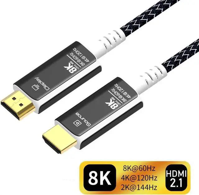 Main image of 8K Fiber Optic HDMI Cable Braided Nylon 16FT HDMI2.1 Cable - 48Gbps with eARC, 8K at 60Hz for Superior Video and Sound Quality for PS5, Apple TV, Roku, Smart TV, Xbox Series X and S, (Black+White)