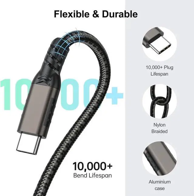 Alt view image 7 of 7 - USB C Extension Cable 1.6FT/2-Pack, USB C Extender Male to Female Type C Cable USB 3.1 Gen2 100W/10Gbps Fast Charging&Sync for Mobile Phone, Laptop, MacBook, iPad, Dell XPS, Magsafe and More