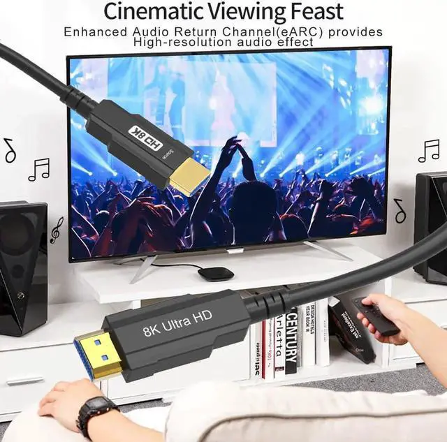 Alt view image 3 of 7 - 8K Fiber Optic HDMI Cable 16ft, Jansicotek Fiber HDMI 2.1 Fiber Optic Long cable in-Wall Support 8K@60Hz,4K@120Hz, 48Gbps, Dynamic HDR 10, eARC, HDCP2.2, 4:4:4, Compatible with Apple TV, Switch
