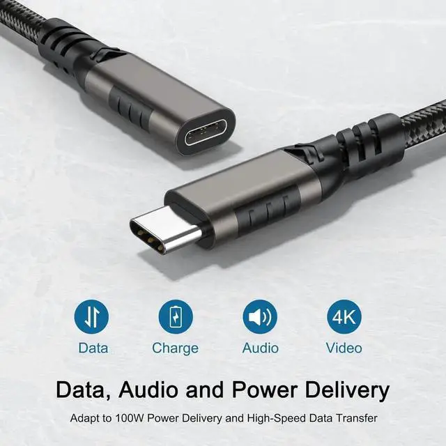 Alt view image 5 of 7 - USB C Extension Cable 10ft 2-Pack,Nylon Braided USB Type C Extender Cord Male to Female,USB C 3.2 100W Fast Charging 10Gbps Data Transfer 4k HD video for MacBook iPad Laptop Mobile Phone