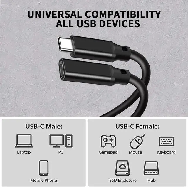 Alt view image 2 of 7 - 2-Pack USB C Extension Cable 10Ft (100W/10Gbps/4K Video), USB 3.2 Gen2 Type C Male to Female Extension Fast Charging Compatible with USB C Hub, Laptop, Tablet and Mobile Phone, Nintendo Switch