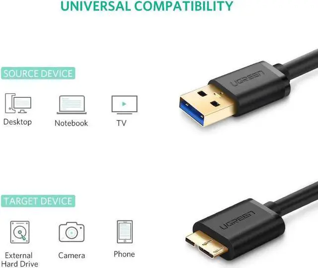 Alt view image 3 of 7 - USB 3.0 Micro Cable, USB 3.0 A to Micro B Cord, Compatible External Hard Drive, HD Camera, Charging Samsung Galaxy S5, Note 3/N9000 (1.5ft, 0.5maters)