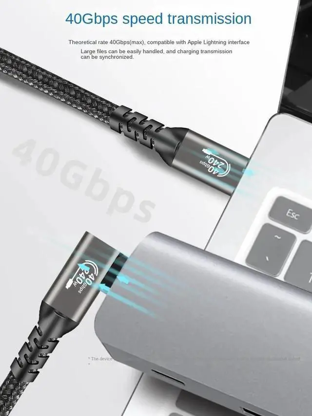 Alt view image 6 of 7 - 40Gbps USB 4.0 Gen 3 Cable 1.6 ft Right Angle, Braided USB4.0 C to C CableThunderbolt 3/4 Compatible, Support 8K 60Hz Video Output, PD 240W 5A Fast Charging for Laptop, Dell, Phones, Docking etc