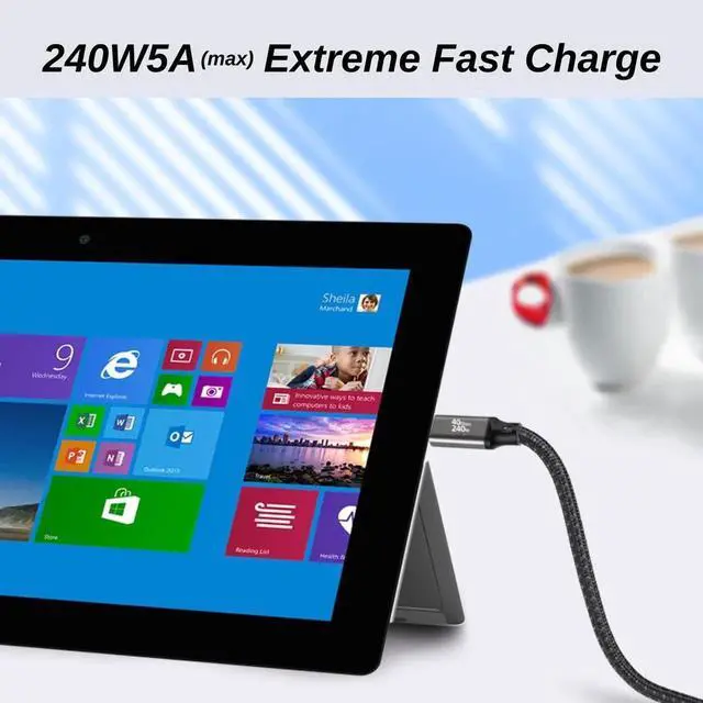 Alt view image 3 of 7 - USB4 Cable, 40GBps Data Transmission, 240W (48V5A) PD Super Fast Charge, 8K@60Hz Video Output for Thunderbolt 3/4, Mobile Phone, Notebook, MAC, SSD, PD3.1 and QC4.0 (1.5FT, 1Pack)