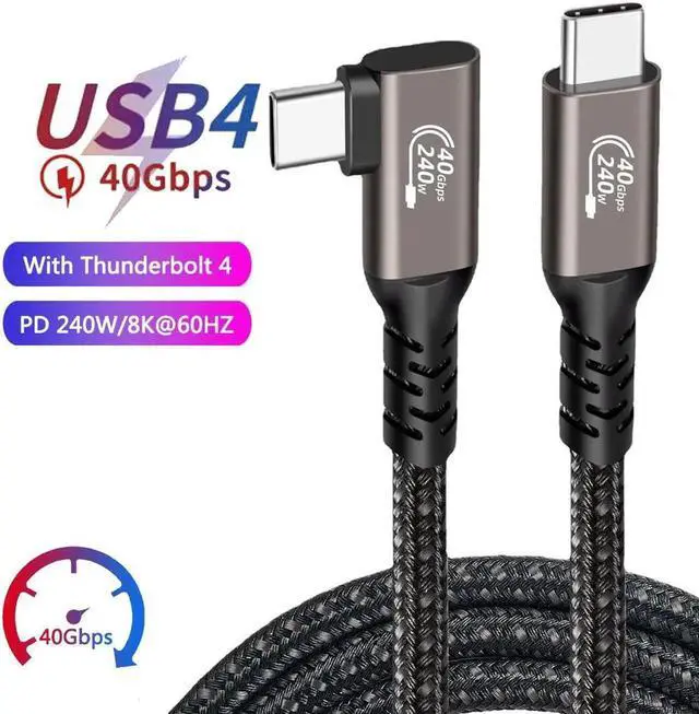 Main image of 90 Degree USB4 Cable, 40GBps Data Transmission, 240W (48V5A) PD Super Fast Charge, 8K@60Hz Video Output for Thunderbolt 3/4, Mobile Phone, Notebook, MAC, SSD, PD3.1 and QC4.0 (1.6FT, 1Pack)