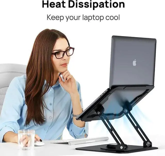 Alt view image 6 of 7 - 360°Adjustable Laptop Stand Aluminum Alloy Rotating Bracket, Compatible with All 10-16 inch Laptop, Portable Laptop Riser for Desk Adjustable Height (Black)