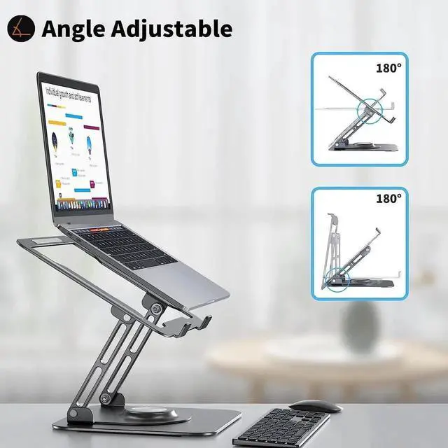 Alt view image 4 of 7 - Laptop Stand for Desk, Adjustable Laptop Riser with 360° Rotating Base, Ergonomic Laptop stand with Multi-Angle Stand and Heat-Vent, Foldable&Portable Laptop Stand, fits for 10-16" Laptops (Silver)