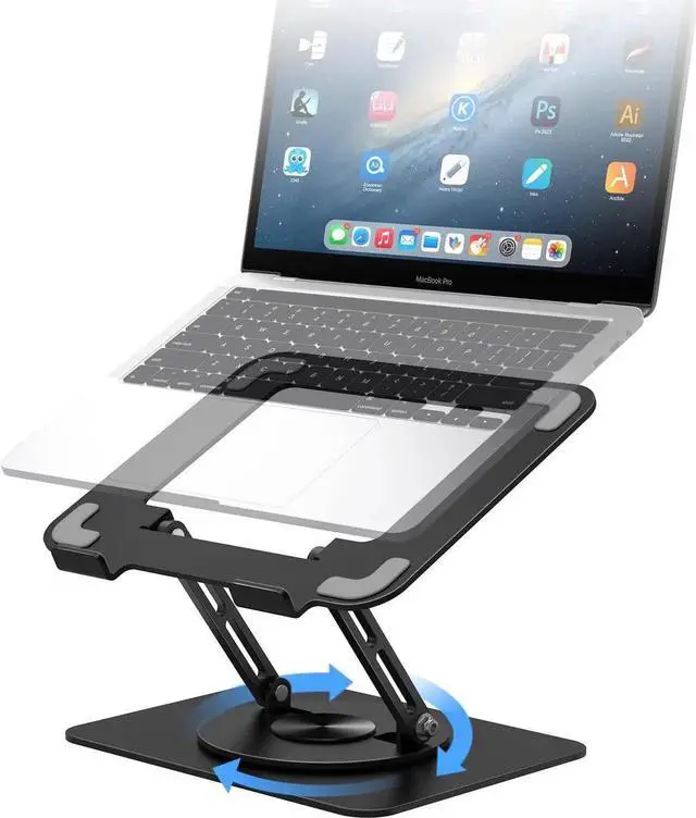 Main image of Laptop Stand for Desk, Adjustable Laptop Riser with 360° Rotating Base, Ergonomic Laptop stand with Multi-Angle Stand and Heat-Vent, Foldable&Portable Laptop Stand, fits for 10-16" Laptops (Black)