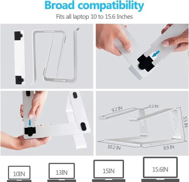 Alt view image 4 of 7 - Laptop Stand, C08LS Adjustable Laptop Stand for Desk, Aluminum Computer Stand, Detachable Laptop Riser Stand Compatible with MacBook Air Pro, Dell, Hp and More 10-16" Laptops-Silver