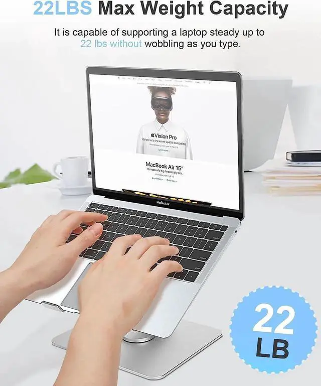 Alt view image 4 of 7 - Laptop Stand with 360 Rotating Base, Adjustable Laptop Stand with 360 Rotating Base Foldable Laptop Riser Compatible with MacBook Pro/Air Notebook up to 17.3 Inches, Silver