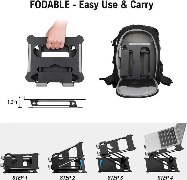 Alt view image 6 of 7 - Laptop Stand, Adjustable Laptop Stand for Desk, Aluminum Computer Stand, Foldable Laptop Riser Stand Compatible with MacBook Air Pro, Dell, Hp and More 10-17" Laptops-Z19-Black