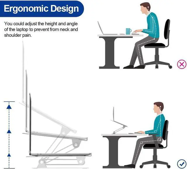 Alt view image 4 of 7 - Adjustable Laptop Stand, Aluminum Computer Riser, Ergonomic Computer Stand for desk, Laptop Riser Notebook Stand ,Compatible with 10 - 17 Inches laptop, MacBook, Air, Pro, -(Z19-Silver)