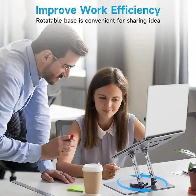 Alt view image 4 of 7 - Aluminum Laptop Stand with 360 Rotating Base- Height Adjustable Laptop Stand for Desk - Ventilated & Ergonomic Laptop Holder - Universal Compatibility for up to 17 inches Notebook Laptops Holder