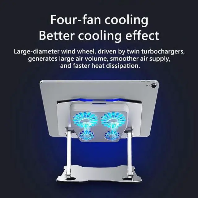 Alt view image 4 of 7 - Adjustable Tablet Stand with 4 High-speed Cooling Fan, Aluminum Computer Riser, Ergonomic Computer Stand for desk, Tablet Riser Notebook Stand ,Compatible with 9-13.3 Inches Tablet, MacBook, Air, Pro