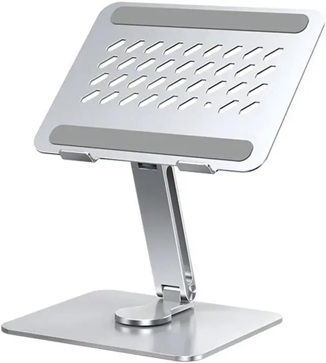 Main image of Swivel Laptop Stand, Tablet Stand 360 Degree Rotation Folding Hollow Cooling Aluminum Alloy Desktop Tablet Laptop Holder Stand Holder Silver