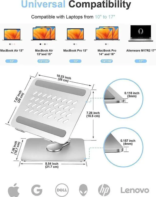 Alt view image 2 of 7 - Swivel Laptop Stand, Tablet Stand 360 Degree Rotation Folding Hollow Cooling Aluminum Alloy Desktop Tablet Laptop Holder Stand Holder Silver