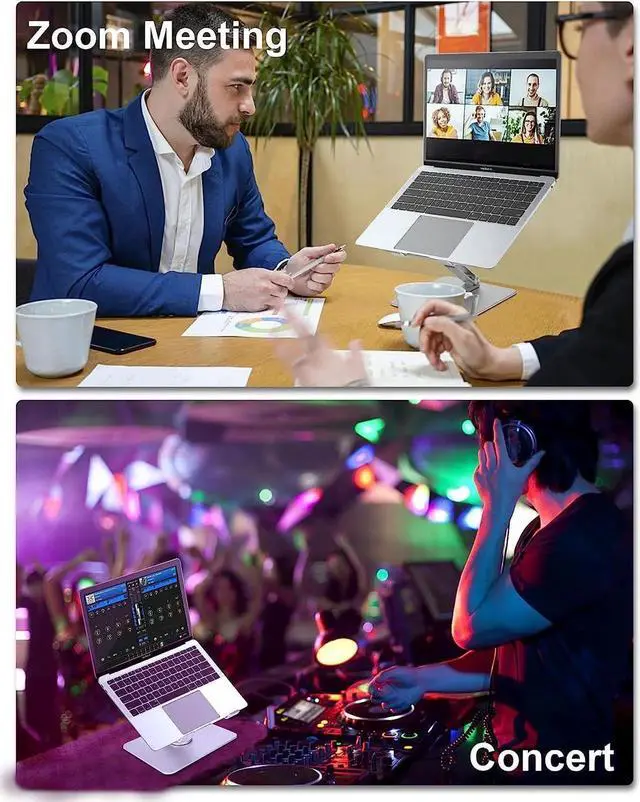 Alt view image 3 of 7 - Swivel Laptop Stand, Tablet Stand 360 Degree Rotation Folding Hollow Cooling Aluminum Alloy Desktop Tablet Laptop Holder Stand Holder Silver