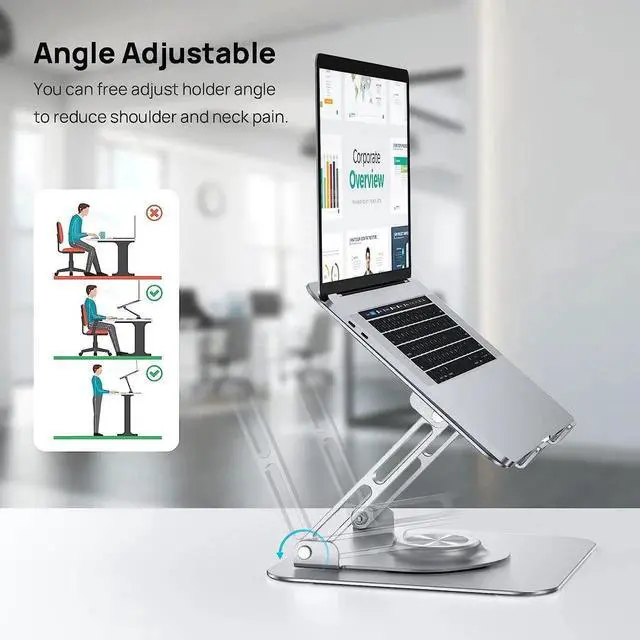 Alt view image 2 of 7 - Newest Rotatable Laptop Stand for Desk with 360°Rotating Base Ergonomic Laptop Riser for Collaborative Work Dual Rotary Shaft Fully Foldable for Easy Storage Fits for All 11-16" Laptops (Silver)