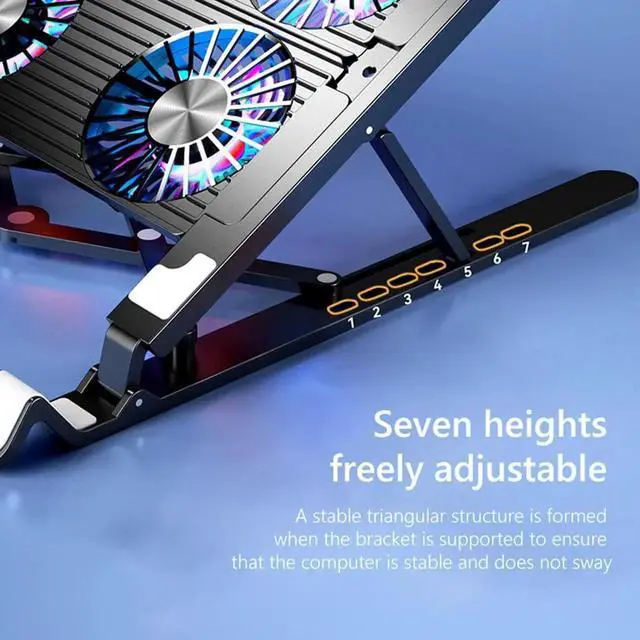 Alt view image 3 of 7 - Laptop Tablet Stand, Ergonomic Foldable Adjustable Computer Stand Laptop Tablet Holder with 4 High-speed Cooling Fan, Compatible with 11-17.3 inches MacBook Pro/Air, Dell, Lenovo, HP, Samsung