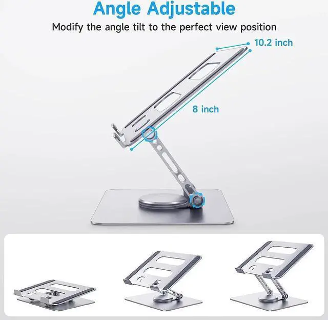 Alt view image 4 of 7 - 360° Adjustable Laptop Stand, Aluminum Computer Riser, Ergonomic Laptop Holder Stand for Desk, Portable Laptop Riser Compatible for 10-17 Inches MacBook, Lenovo, HP, Dell, Samsung
