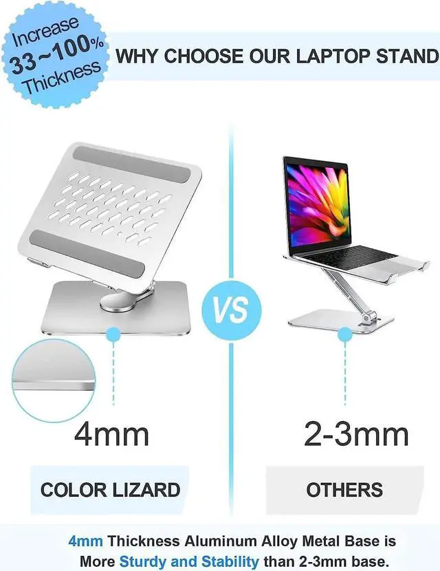 Alt view image 4 of 7 - Laptop Stand with 360 Rotating Base, Swivel Metal Computer Riser, Heavy Stable PC Holder, Ergonomic Laptops Elevator for 10 to 17.3 Inches Notebook Computer tablet, Silver