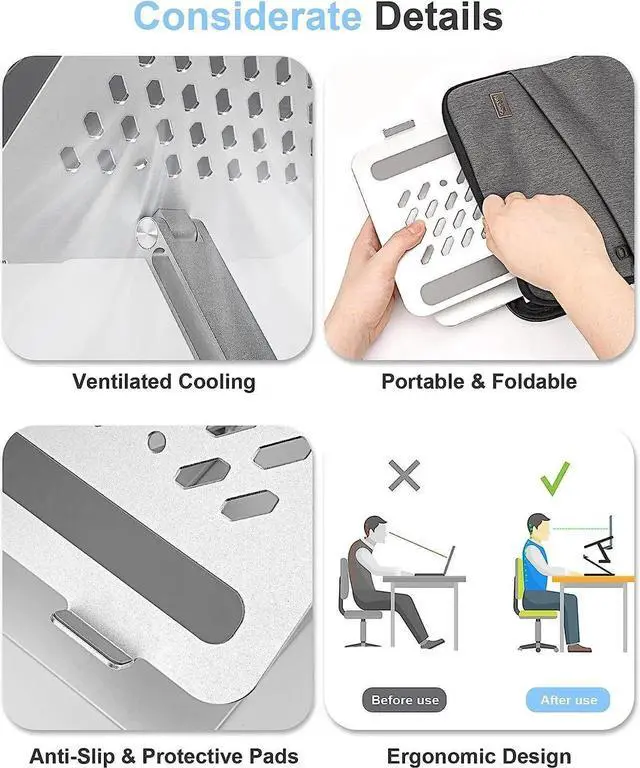 Alt view image 6 of 7 - Laptop Stand with 360 Rotating Base, Swivel Metal Computer Riser, Heavy Stable PC Holder, Ergonomic Laptops Elevator for 10 to 17.3 Inches Notebook Computer tablet, Silver