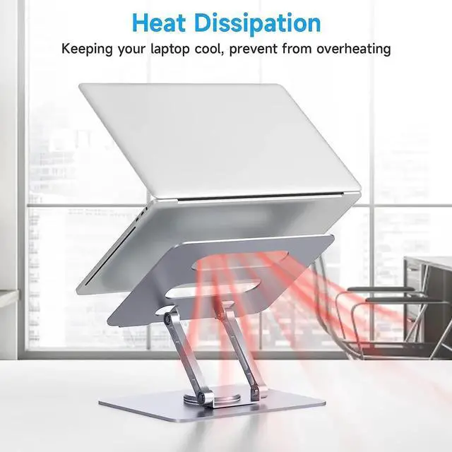 Alt view image 2 of 7 - Laptop Stand with 360 Rotating Base for Desk, Metal Computer Riser, Heavy Stable PC Holder, Ergonomic Laptops Elevator for 10 to 17 Inches Notebook Computer tablet, Silver